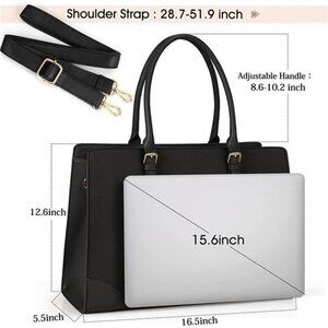 Laptop Bag for Women 15.6 Inch Laptop Tote Bag Waterproof Leather, Black
